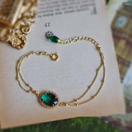 Charm Bracelets Vintage Court French Maiden Lace Emerald Gemstone Wrap Wire Drop Double Layer Bracelet