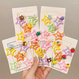 Hair Accessories 5PCS Set Color Star Pentagrams Cartoon Animal Fruits Clips Girl Kids Cute Kawaii Fairy Simple Hairpin Fashion