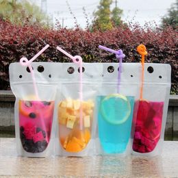 500ML Clear Drink Pouches Bag With Straw Reclosable Zipper Heavy Duty Hand-held Translucent Stand-up Plastic Pouches Bags Drinking Bags Ltrx