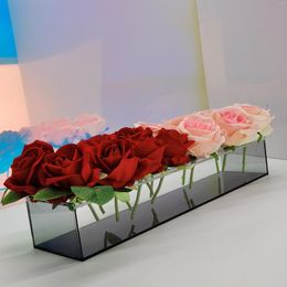 Vases Acrylic Clear Rectangular Vase With Lid Wedding Dinner Table Flower Arrangement Hydroponic Desktop Home Art Glass Decoration DIY