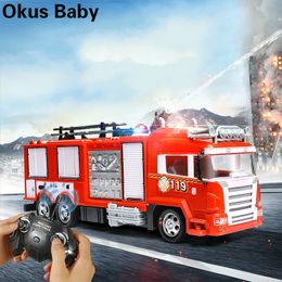 ElectricRC Car Remote Control Water Jet Fire Truck Scale Simulation One Key Spray Cool Lights Kids Gift 230814