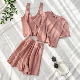 Women's Sleepwear Pyjamas Pink Home Clothes 3 Piece Set Pijamas Feminino Suits With Shorts Casual Loungewear Nightie Underwear