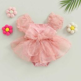 Girl's Dresses Baby Girls Mesh Jumpsuit Cute Bow Short Sleeve Romper Dress for Summer Clothes
