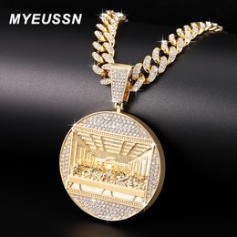 Pendant Necklaces Last Supper Pendant Big Jesus Iced Out Bling Zircon Gold Colour Charm Necklace Fashion For Men Father's Day Gift Hip Hop Jewellery 230815