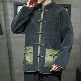 Men's Jackets Large men's disc buckle patch work cashmere cotton coat Tang suit Hanfu jacket coat Tai Chi Kung Fu Harajuku coat Z230816