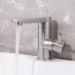 Bathroom Sink Faucets 304 Stainless Steel Vessel Basin Mixer And Cold Faucet Brushed Surface Face Wash