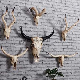 Novelty Items Simulation 3D Animal Bull Cow Goat Skull Head Resin Wall Hanging Room Wall Halloween Home Decoration Props Wall Hanging Ornament J230815