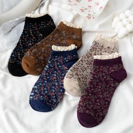Women Socks TECHOME 5Pairs/lot Floral Underwear European And American Boat Spring Vintage Cotton Hosiery Japanese Style