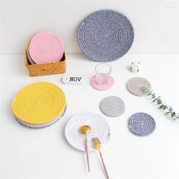 Table Runner Round Cotton Rope Placemat Hand Woven Mats Non Slip Disc Bowl Pads Drink Coasters Insulation Pad Pot Holder Kitchen Decor