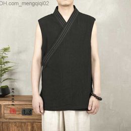 Men's Jackets Japanese Kimono Tank Top Jacket Men's Slit Top 2023 Summer Hanfu Underwear Linen and Cotton Sleeveless Shirt Jacket Z230816