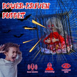 Other Event Party Supplies Horror Light Up Eyes Screaming Halloween Hanging Ghosts Scary Talk Skulls Cage Prisoner Haunted Houses For Hallowen Decor 230815