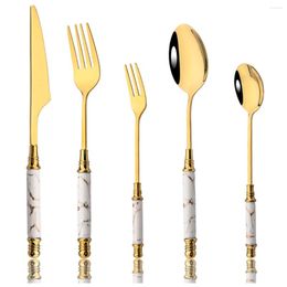 Dinnerware Sets White Gold Ceramic Tableware Party Fork Spoon Knife Silverware Set Flatware Cutlery Stainless Steel Dinner