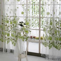 Curtain 1pcs Peony Tulle Curtains For Kitchen Door Window Living Room Bedroom Jacquard Sheer Voile Yarn Curtains 100x200cm Y R230815