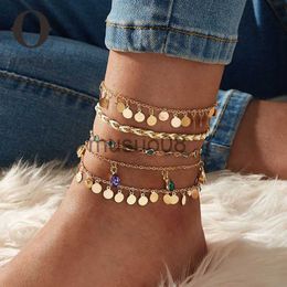 Anklets Obega 5 Pcs/Set Bohemia Vintage Chain Anklet For Women Gold Color Women Ankle Brelets Set Beh Jewelry cessories J230815