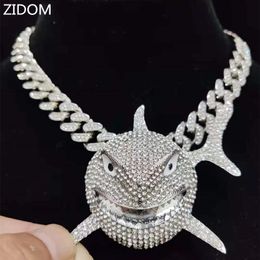 Pendant Necklaces Big Size Shark Pendant Necklace For Men Hip Hop Bling Jewellery With Iced Out Crystal Miami Cuban Chain fashion Jewellery 230815