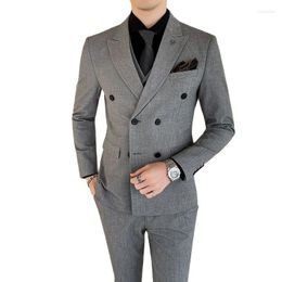 Men's Suits S-7XL (Jacket Vest Pants) High-end Bridegroom Wedding Dress Solid Colour Double-breasted Suit 3Pcs Mens Formal Business