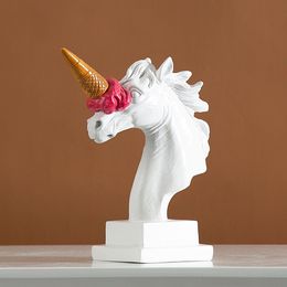 Decorative Objects Figurines Ice Cream Unicorn Sculpture Fun Home Decor Resin Statue Livingroom Decoration Indoor Figurine Christmas Decorations Present 230815