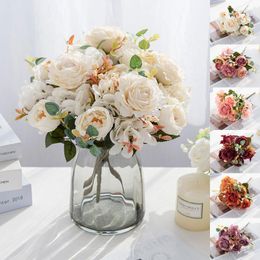 Decorative Flowers Hydrangea Roses Artificial For Wedding Home Christmas Decorations Autumn Bouquet Mousse Craft Wreath Peony Fake Flower