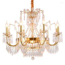 Chandeliers DINGFAN European Style All Copper Crystal Chandelier El Lobby Villa Living Study Dining Bedroom Decorative Pendent Light