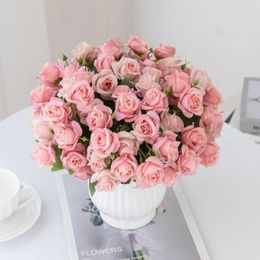 Decorative Flowers 15 Heads Artificial Flower Silk Rose Bridal Bouquet Wedding Table Party Vase Indoor Home Decoration Accessories Christmas