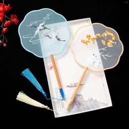 Decorative Figurines Chinese Style Eight Petal Embroidery Round Fan With Wooden Handle Portable Printed Vintage Dance Wedding Favours