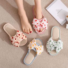 Slippers 2023 Women's Cotton Home Shoes Girls Sweet Heart Print Bow Bedroom Flat Non-slip Silent Indoor