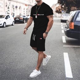 Mens Tracksuits Clothing Cotton Summer Sportswear Brand Tshirt Shorts 2Piece Set Gym Comfortable Loose Casual Streetwear 230815