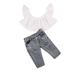 Clothing Sets Fashion Newborn Baby Girls Clothing Set Off Shoulder Tops +Denim Pants 2pcs Outfits Clothes