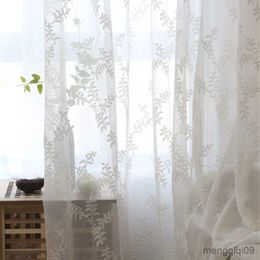 Curtain Modern White Tulle Curtains for Living Room Bedroom Leaves Embroidered Sheers Curtain Windows Drapes R230815