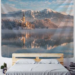 Tapestries Church Snow Mountain Reflection Tapestry Wall Hanging Wind Hippie Rivers Dormitory Modern Home Decor