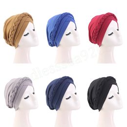 Braided Turban Hat Women Forehead Cross Inner Hijab Islamic Head Wrap Muslim Headscarf Chemo Headwrap Beanies turbantes