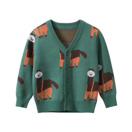 Jackets Winter Boys Coat Open Stitch Cotton VNeck Clothing Full Sleeve Sweater Casual Print Single Breasted Autumn Outwear 230814