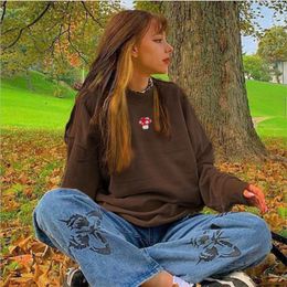 Women's Hoodies Sweatshirts Streetwear 2023 Fashion Embroidery Mushroom Indie Aesthetic 90s Long Sleeve Graphic Crewneck Clothes