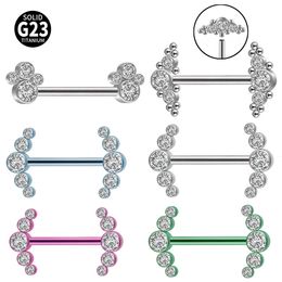 Labret Lip Piercing Jewellery G23 Cz Nipple Barbell Ring Crystal Zircon Cluster Shield Internally Threaded 230814