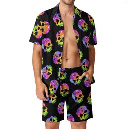 Men's Tracksuits Sugar Skull Men Sets Halloween Skulls Art Aesthetic Casual Shirt Set Short Sleeve Custom Shorts Summer Vacation Suit
