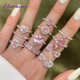 Wedding Rings ELSIEUNEE Romantic 925 Sterling Silver Radiant Cut Pink Sapphire Diamond Gemstone Wedding Engagement Ring Fine Jewellery Wholesale 230815