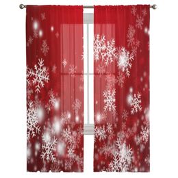 Curtain Christmas Snowflake Red Chiffon Sheer Curtains For Living Room Bedroom Decor Kitchen Window Voiles Tulle Curtain