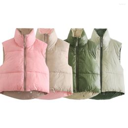 Women's Vests NORPOJIN Warm Reversible Vest Pink Army Green Jackets For Women Cropped Sleeveless Coats Female Fall Winter