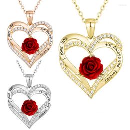 Chains Fashion Income Rose Flower Pendant Necklace Anniversary Party Accessories Birthday Mother's Day Jewellery Gifts Mom Ladies Girls