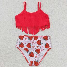 Clothing Sets Strawberry Print Girls Infant Camisole Top Tassel Beach Clothes Set Wholesale Swimsuit