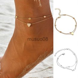 Anklets Sexy Bohemia Gold Color Chain Anklets for Women Jewelry 2022 Trend Summer Bead Brelet On Leg Foot Boho Heart Fashion Charm J230815