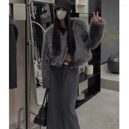 Women's Fur Winter Integrated Coat For Outfit Short Artificial Tops Solid Knitted Thick Warm O-neck Jacktets Fashion