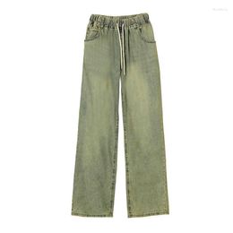 Women's Jeans 2023 Spring Autumn Womens American Retro Green Women Wide Leg Jean Pants Trousers Female Denim Elastic Waist