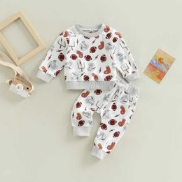 Clothing Sets Toddler Baby Boys Football Clothing Autumn Outfit Sets Long Sleeve Neck Tops Rugby Print Pant 0-3Years