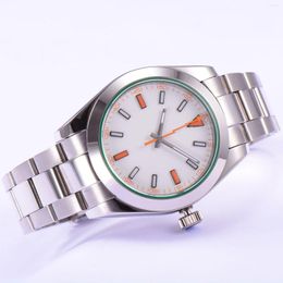 Relógios de pulso 40mm Dial branco Dial Automático Sapphire Crystal's Men's Watches Men Orange Second Mechanical Lunhurwatch Watch Relloguios luminoso