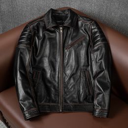 Men's Jackets brand origin genuine leather jacketrider vintage black quality cowhide jacketplus size slim short cloth 230814