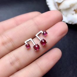 Stud Earrings Fashion Lovely Music Note Natural Red Garnet Gemstone S925 Silver Girl Women Party Gift Jewelry