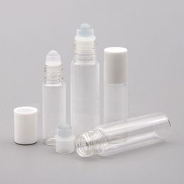 5 10 ML clear roller bottles with glass ball for essential oil perfume glass roll on bottles with white lids Travel size Ucdgu