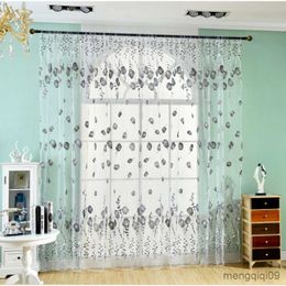 Curtain 1 Pc Window Curtains Sheer Voile Tulle For Bedroom Living Room Balcony Kitchen Printed Tulip Pattern Sun-Shading Curtain R230815