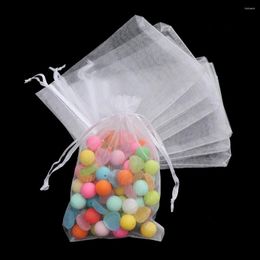 Gift Wrap 50Pic/set Drawable Party Supply Christmas Favour Jewellery Packing White Pouches Drawstring Pocket Organza Gauze Sachet Bags